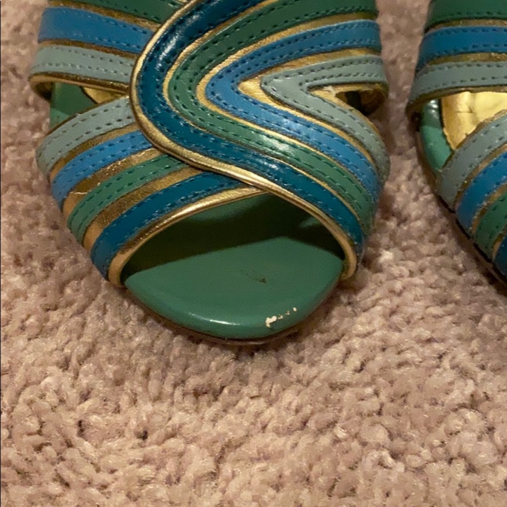 Now! Multi Blue Stripe Open Toe Heels - image 4